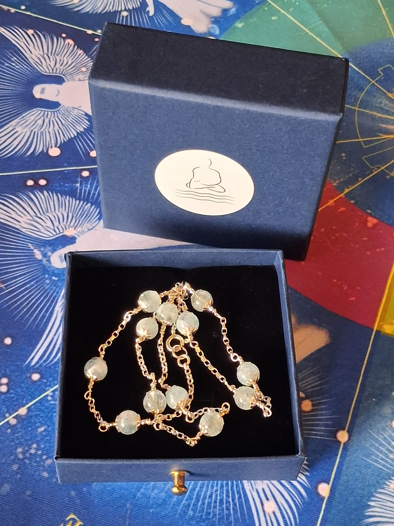 collier de luxe des 12 Perles de l’Archange Gabriel, avec L’AIGUE MARINE qualité gemme