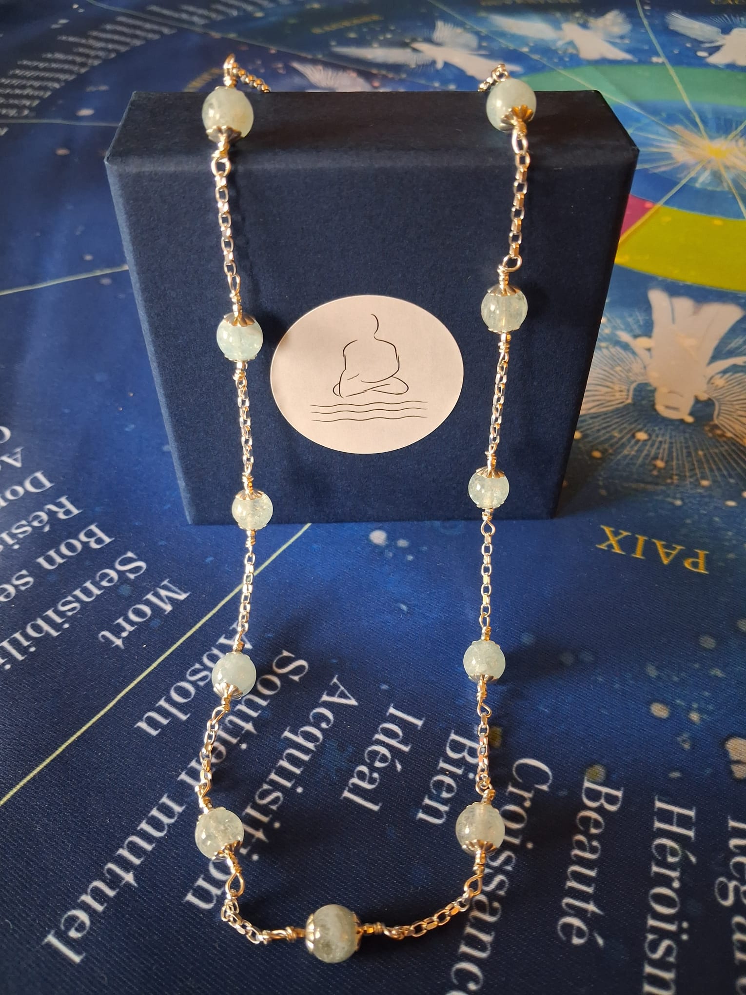 collier de luxe des 12 Perles de l’Archange Gabriel, avec L’AIGUE MARINE qualité gemme