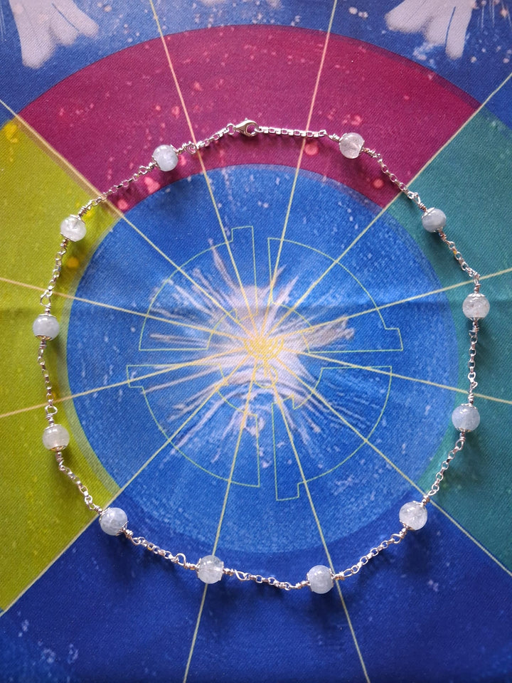 collier de luxe des 12 Perles de l’Archange Gabriel, avec L’AIGUE MARINE qualité gemme